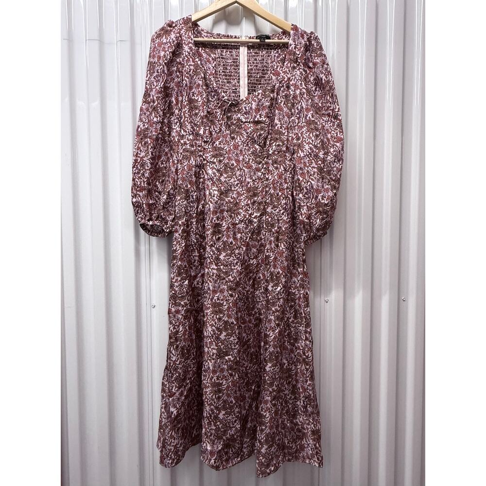 J CREW pink purple Sweetheart puff long sleeve silky midi dress in Fête Floral - Picture 2 of 12